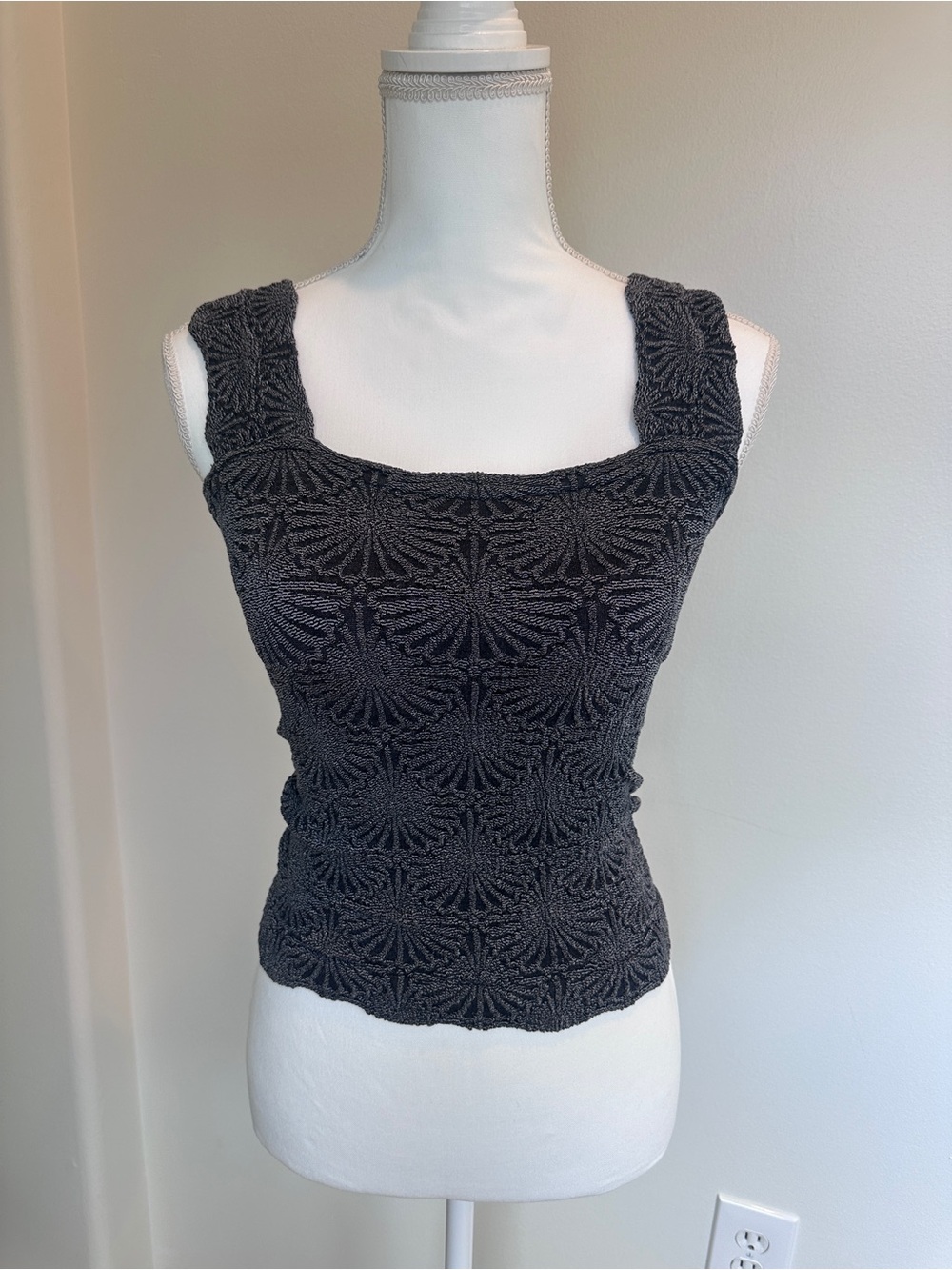 Free People Intimately Textured Square Neck Tank – Black – Size M